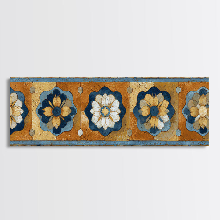 Italian Tile Pattern Framed Canvas Print, Italian Villa Art, Textured Painting, Living Room Decor, Villa, Living Room Wall Art, IVA-3x1-9