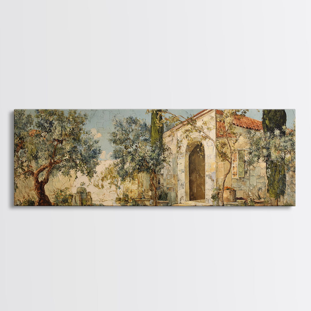 Olive Grove Path Canvas Print, Italian Villa Art, Coastal Wall Decor, Living Room Decor, Fine Art, Villa, Neutral Decor, IVA-3x1-91