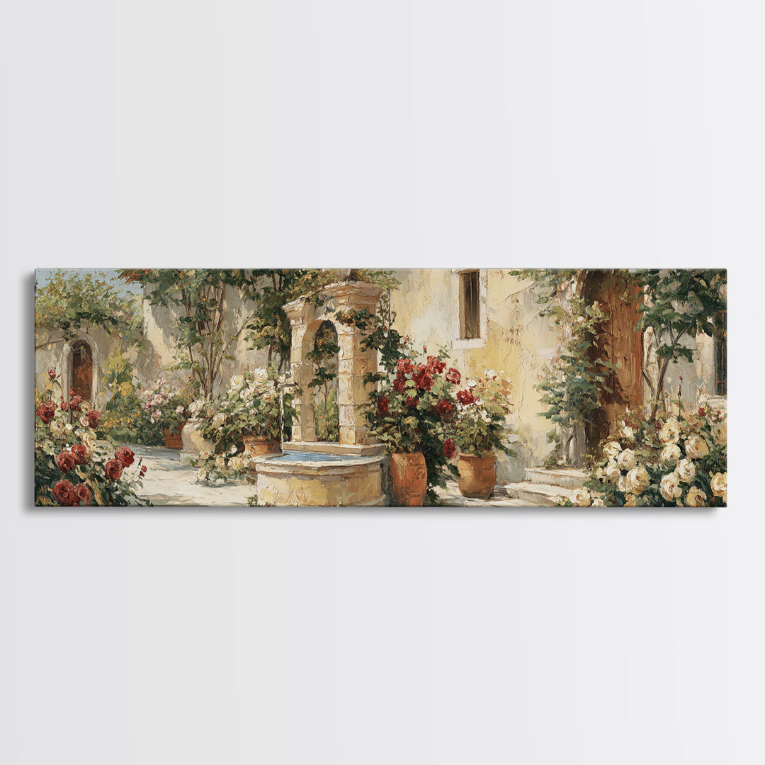 Italian Villa Garden Urn Canvas Print, Italian Villa Art, Framed Wall Art, Living Room Decor, Watercolor Art, Villa, IVA-3x1-94
