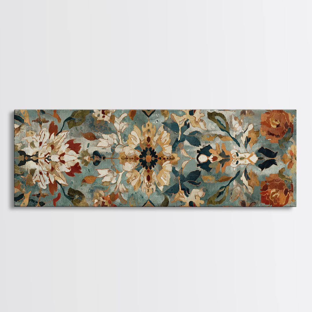 Florentine Floral Ornament Pattern Canvas Print, Italian Villa Art, Coastal Wall Art, Living Room Decor, Oil Painting, Villa, IVA-3x1-98