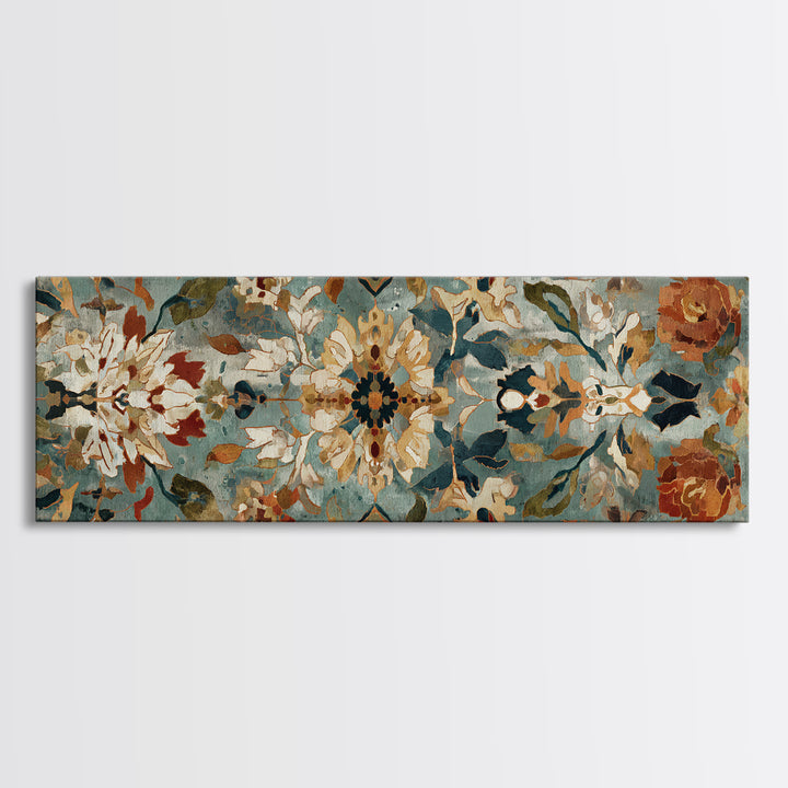 Florentine Floral Ornament Pattern Canvas Print, Italian Villa Art, Coastal Wall Art, Living Room Decor, Oil Painting, Villa, IVA-3x1-98