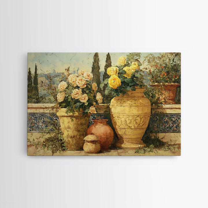 Italian Villa Garden Urn Framed Canvas Print, Italian Villa Art, Printable Wall Art, Living Room Decor, Oil Painting, Villa, IVA-3x2-10