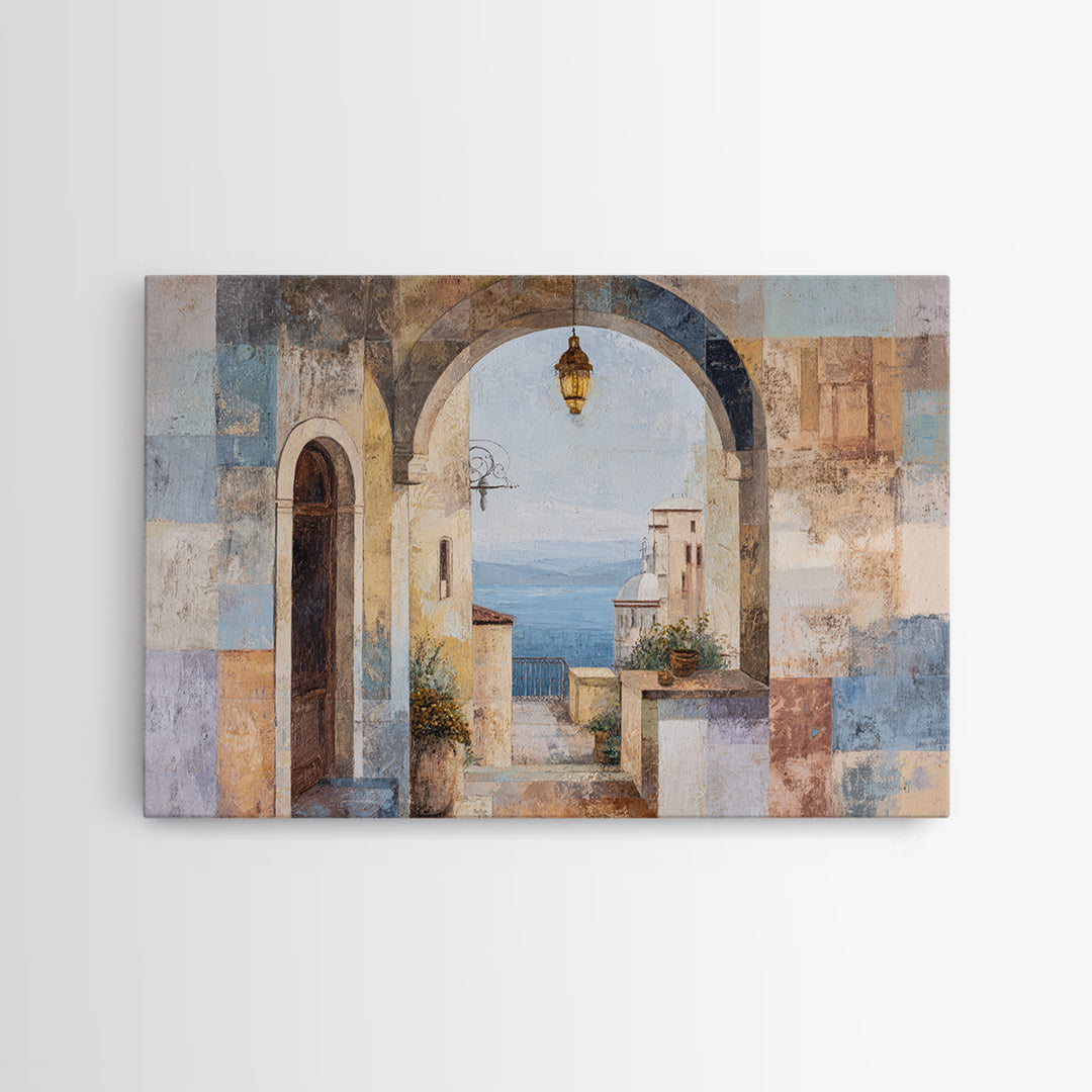 Mediterranean Arch Framing Blue Sea Canvas Print, Italian Villa Art, Luxury Decor, Living Room Decor, Fine Art, Villa, IVA-3x2-12