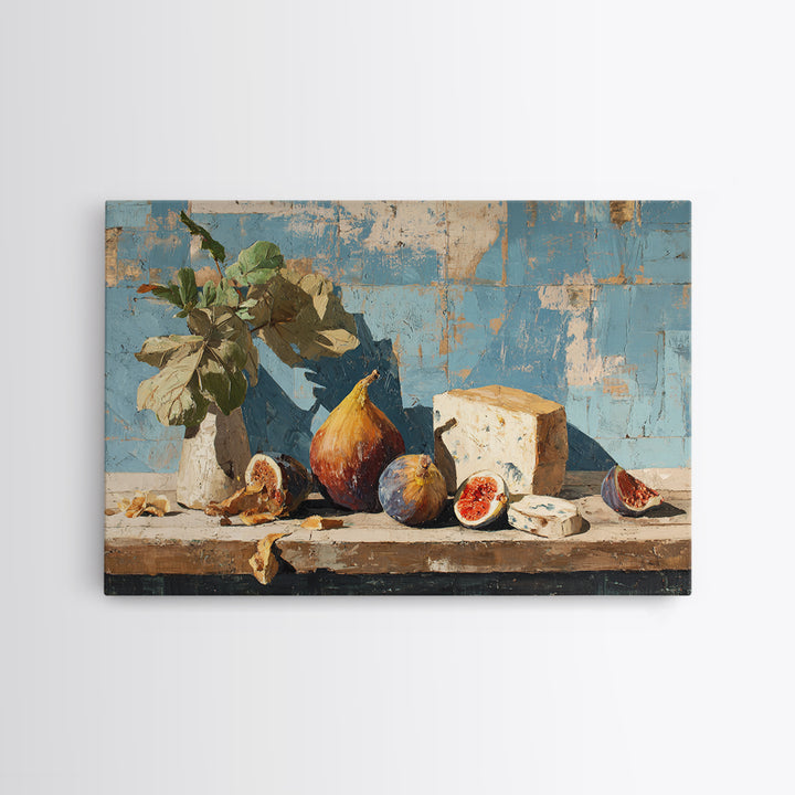 Figs and Cheese on Rustic Wooden Board Canvas Print, Italian Villa Art, Printable Wall Art, Living Room Decor, Villa, IVA-3x2-13