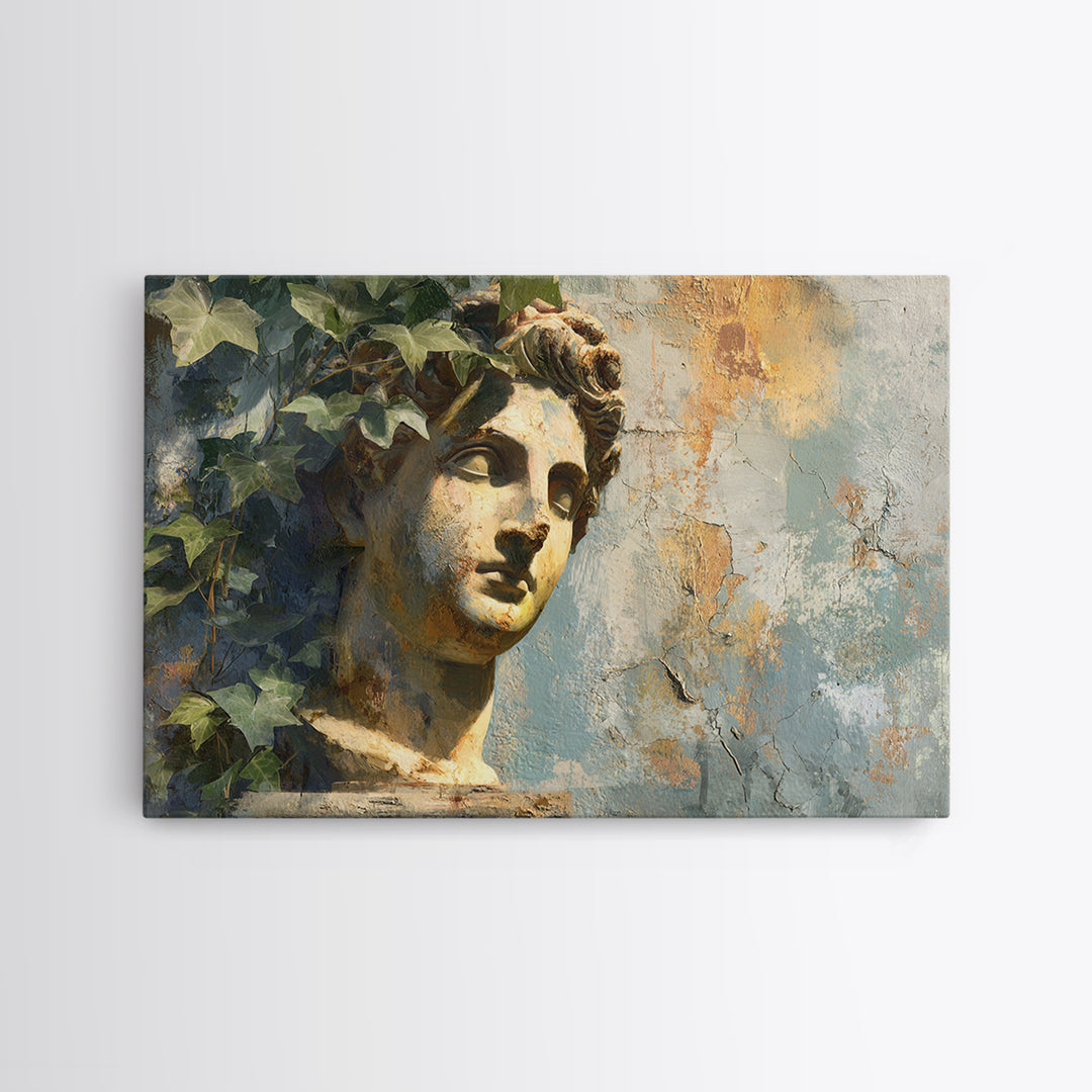 Classic Roman Statue Bust Canvas Print, Italian Villa Art, Art Print, Living Room Decor, Watercolor Art, Villa, Printable Art, IVA-3x2-16