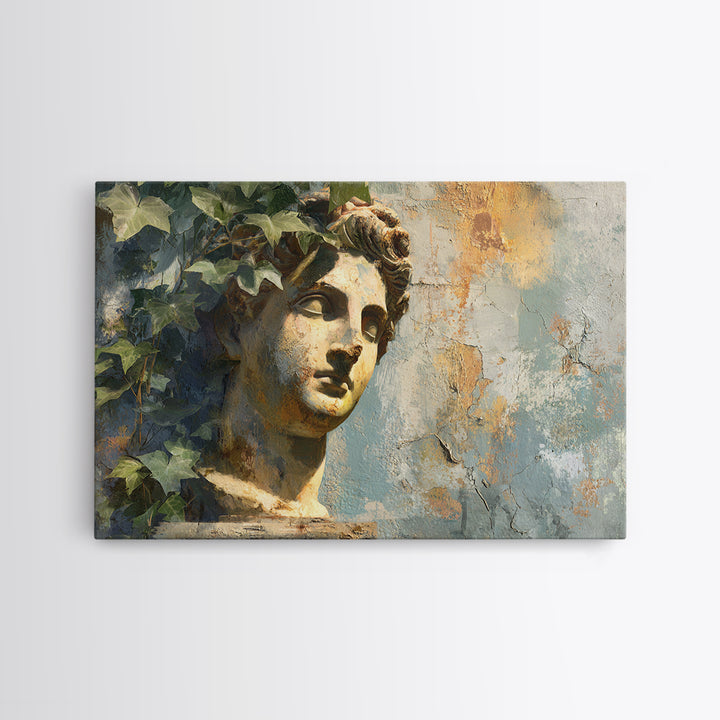 Classic Roman Statue Bust Canvas Print, Italian Villa Art, Art Print, Living Room Decor, Watercolor Art, Villa, Printable Art, IVA-3x2-16