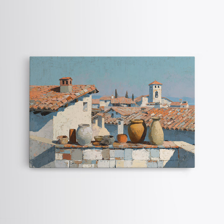 Terracotta Rooftops Against Pale Sky Canvas Print, Italian Villa Art, Minimalist Decor, Living Room Decor, Fine Art, Villa, IVA-3x2-32