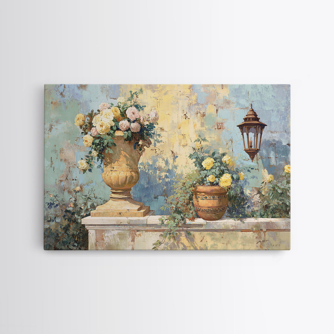 Italian Villa Garden Urn Canvas Print, Italian Villa Art, Framed Wall Art, Living Room Decor, Watercolor Art, Villa, IVA-3x2-34