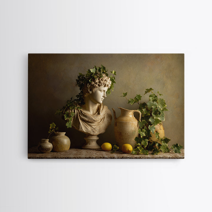 Classic Roman Statue Bust Framed Canvas Print, Italian Villa Art, Printable Wall Art, Living Room Decor, Oil Painting, Villa, IVA-3x2-40