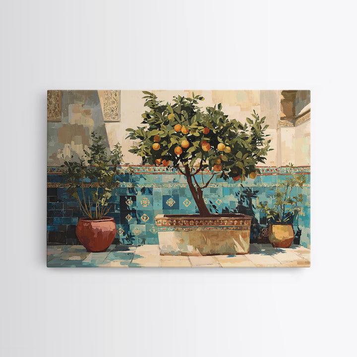 Orange Tree in a Courtyard Planter Canvas Print, Italian Villa Art, Original Painting, Living Room Decor, Fine Art, Villa, IVA-3x2-42