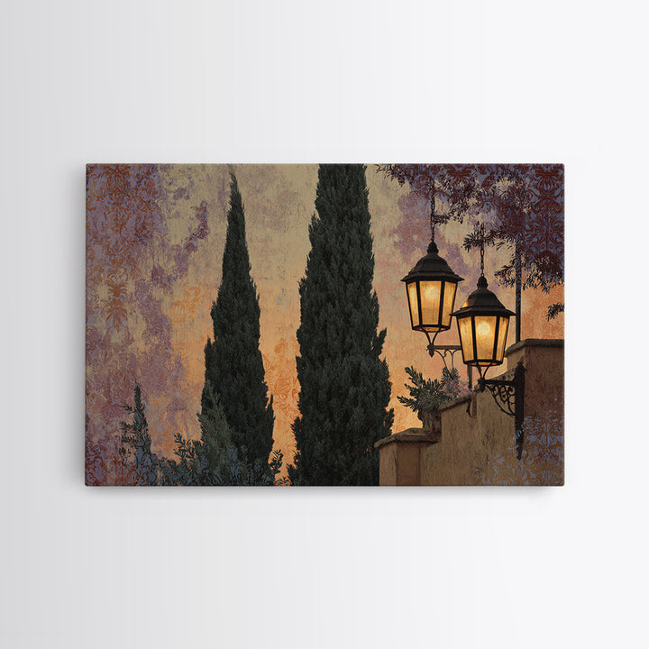 Cypress Silhouette at Sunset Canvas Print, Italian Villa Art, Living Room Decor, Villa, Living Room Art, Gallery Wall Set, IVA-3x2-49