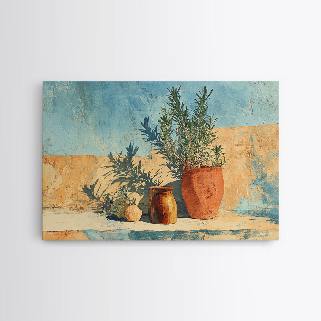 Terra Cotta Pot Framed Canvas Print, Italian Villa Art, Digital Wall Art, Living Room Decor, Oil Painting, Villa, Gallery Wall, IVA-3x2-50