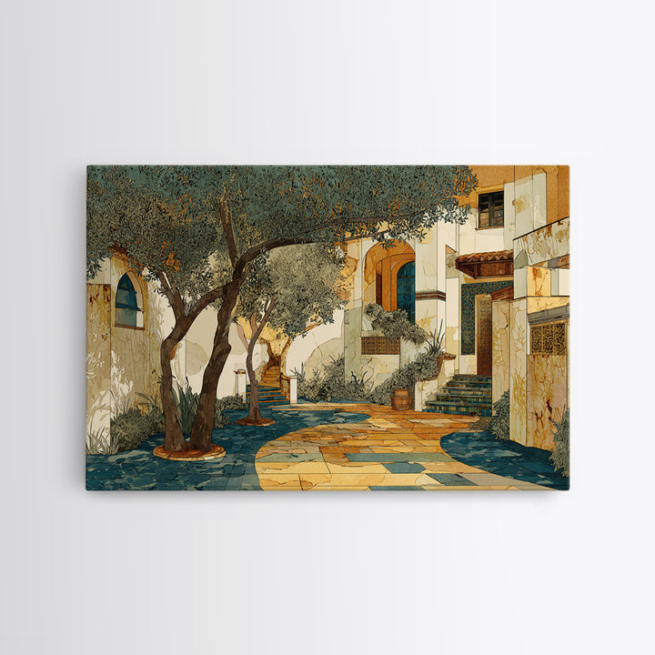 Olive Grove Path Framed Canvas Print, Italian Villa Art, Landscape Print, Living Room Decor, Oil Painting, Villa, IVA-3x2-55