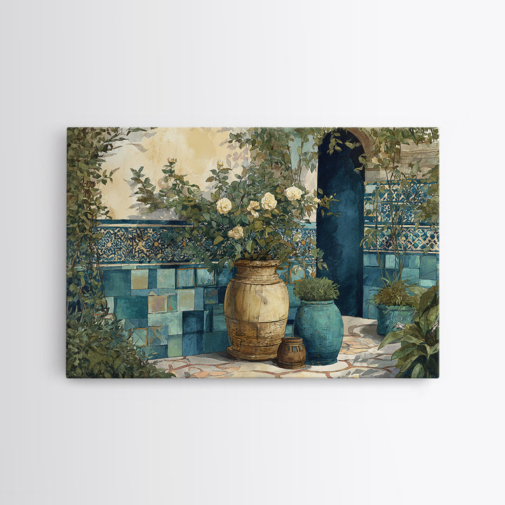 Italian Villa Garden Urn Canvas Print, Italian Villa Art, Framed Wall Art, Living Room Decor, Watercolor Art, Villa, IVA-3x2-58