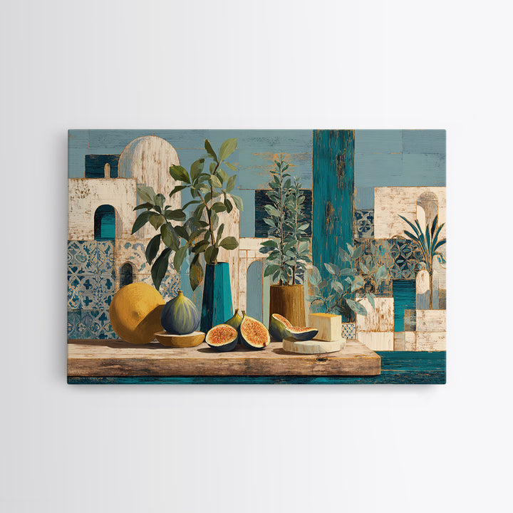 Figs and Cheese on Rustic Wooden Board Canvas Print, Italian Villa Art, Framed Wall Art, Living Room Decor, Oil Painting, Villa, IVA-3x2-61