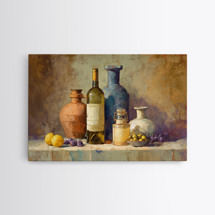 White Wine and Olives Still Life Canvas Print, Italian Villa Art, Coastal Wall Art, Living Room Decor, Fine Art, Villa, IVA-3x2-68