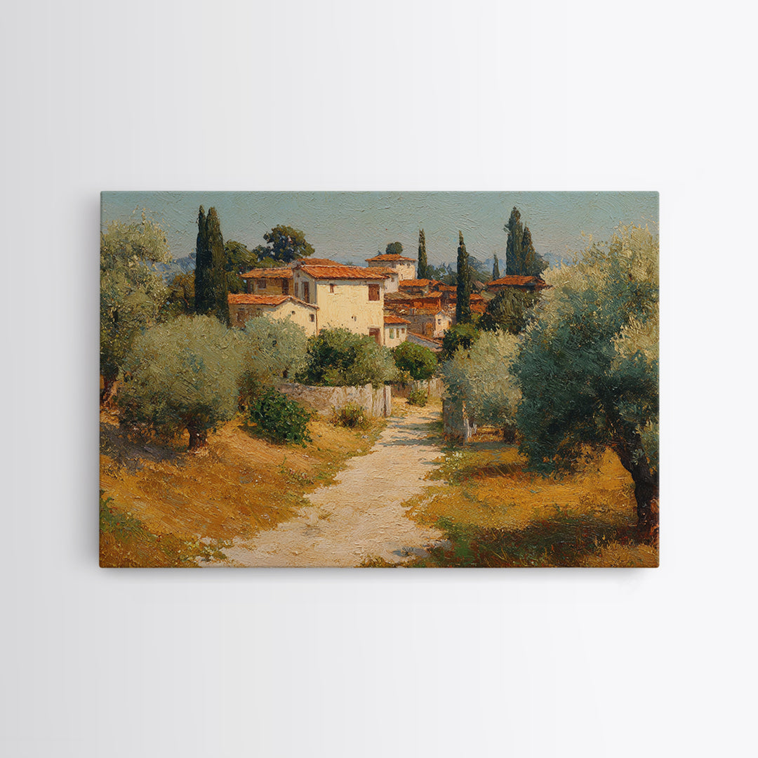 Olive Grove Path Framed Canvas Print, Italian Villa Art, Landscape Print, Living Room Decor, Abstract Art, Villa, IVA-3x2-7