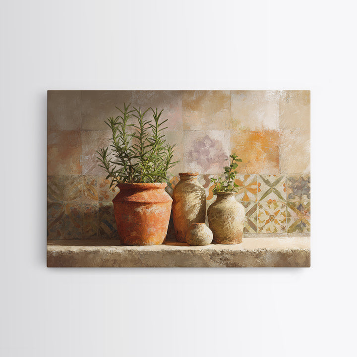 Terra Cotta Pot Framed Canvas Print, Italian Villa Art, Digital Wall Art, Living Room Decor, Oil Painting, Villa, Gallery Wall, IVA-3x2-74