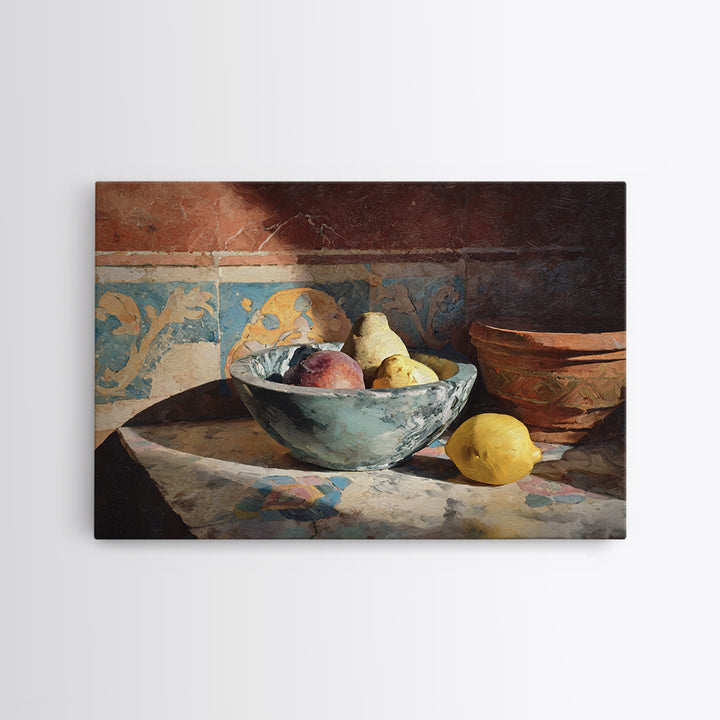 Marble Fruit Still Life Canvas Print, Italian Villa Art, Coastal Decor, Living Room Decor, Fine Art, Villa, Landscape Print, IVA-3x2-75