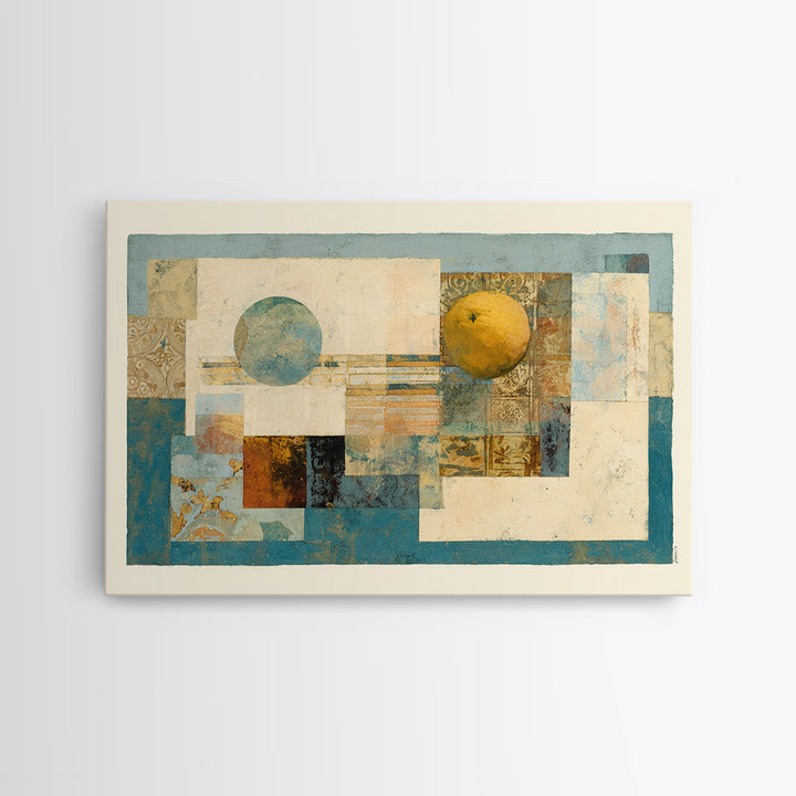 Coastal Lemons and Striped Cloth Arrangement Canvas Print, Italian Villa Art, Living Room Decor, Watercolor Art, Villa, IVA-3x2-76