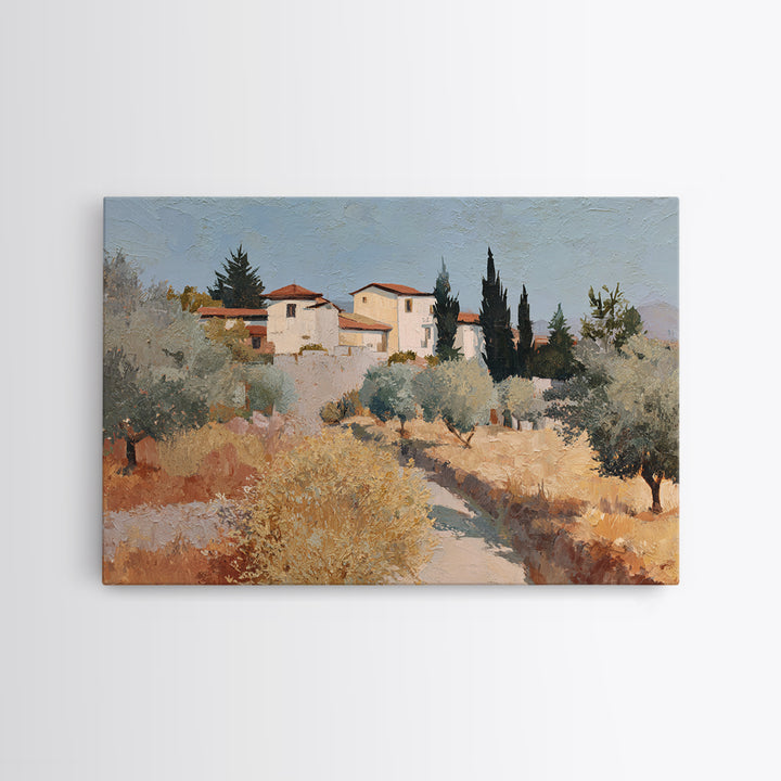 Olive Grove Path Framed Canvas Print, Italian Villa Art, Oil Painting, Living Room Decor, Watercolor Art, Villa, IVA-3x2-79