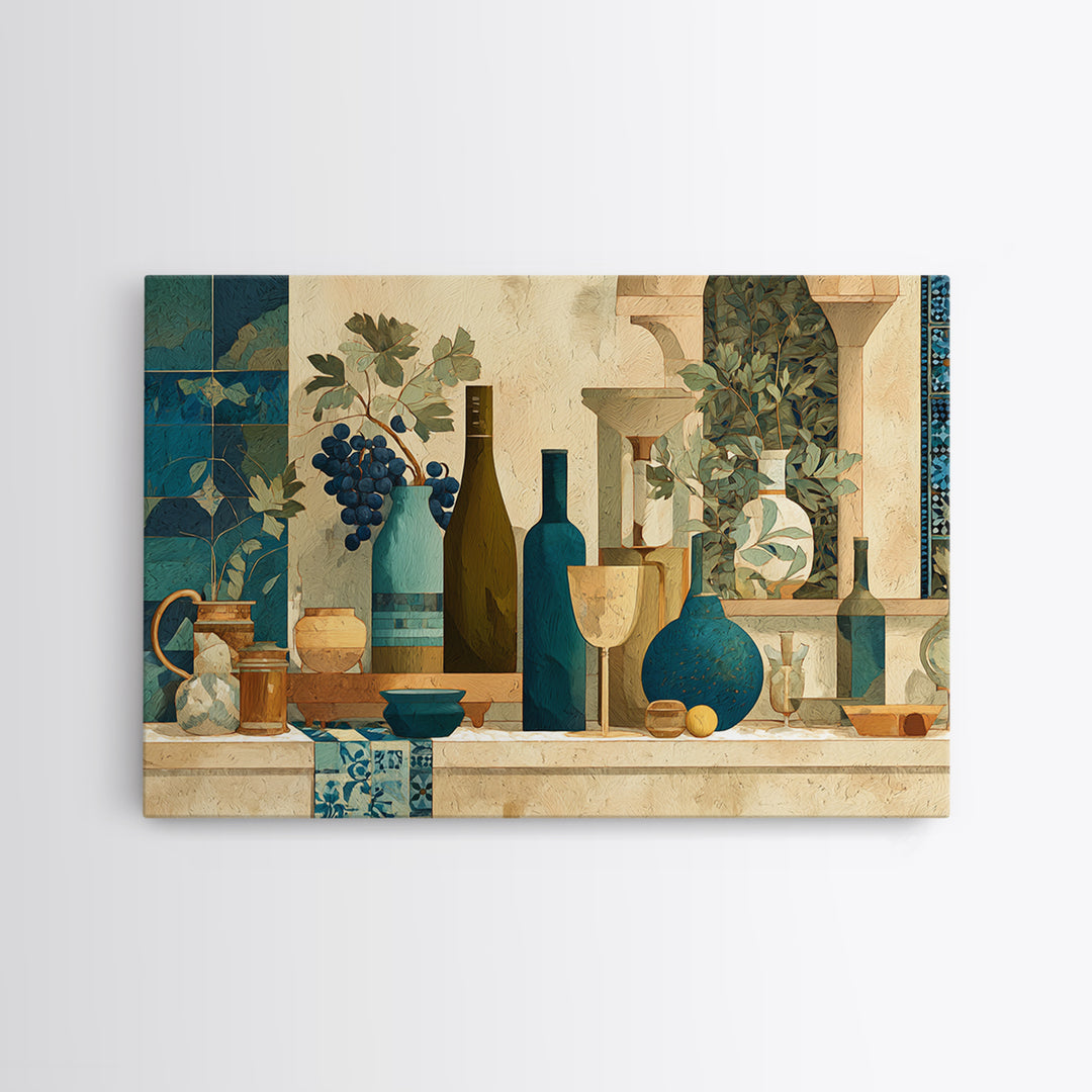 Grapevine and Wine Still Life on Linen Canvas Print, Italian Villa Art, Living Room Art, Living Room Decor, Fine Art, Villa, IVA-3x2-83
