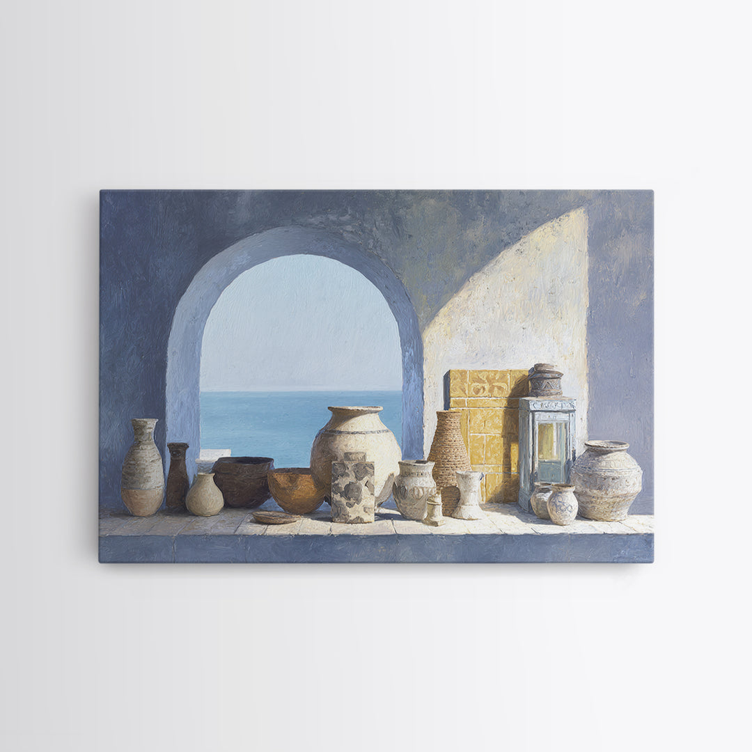Mediterranean Arch Framing Blue Sea Canvas Print, Italian Villa Art, Gallery Wall, Living Room Decor, Fine Art, Villa, IVA-3x2-84