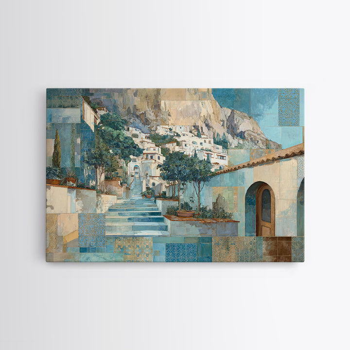 Amalfi Coast Cliffs Canvas Print, Italian Villa Art, Coastal Wall Art, Living Room Decor, Oil Painting, Villa, IVA-3x2-89