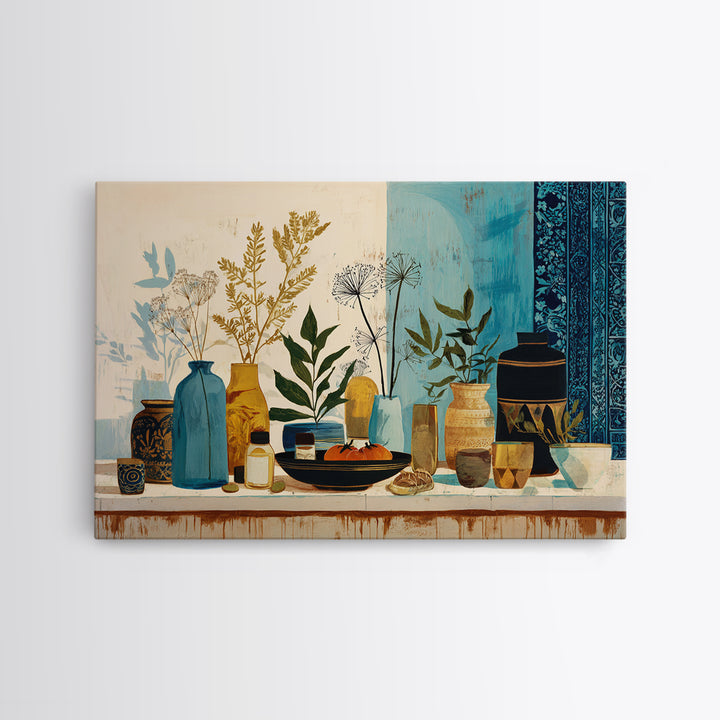 Pasta Herbs and Tomatoes Still Life Framed Canvas Print, Italian Villa Art, Colorful Wall Art, Living Room Decor, Villa, IVA-3x2-95