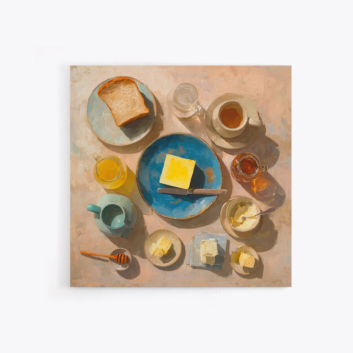 Fresh Bread with Butter and Honey Canvas Print, Kitchen Art, Kitchen Decor, Kitchen, Kitchen Art Print, Bar Cart Decor, KIT-1x1-18