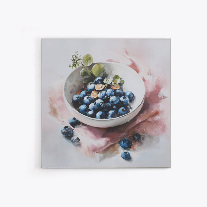 Blueberries in a White Bowl Canvas Print, Kitchen Art, Digital Print, Kitchen Decor, Watercolor Art, Kitchen, Kitchen Print, KIT-1x1-19