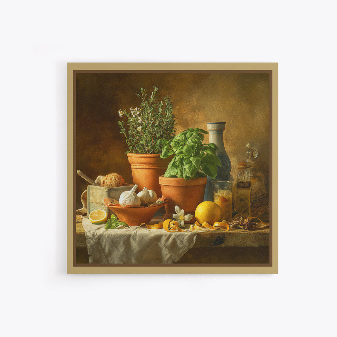 Fresh Herbs in Terracotta Pots Canvas Print, Kitchen Art, Modern Decor, Kitchen Decor, Fine Art, Kitchen, Home Decor, KIT-1x1-25