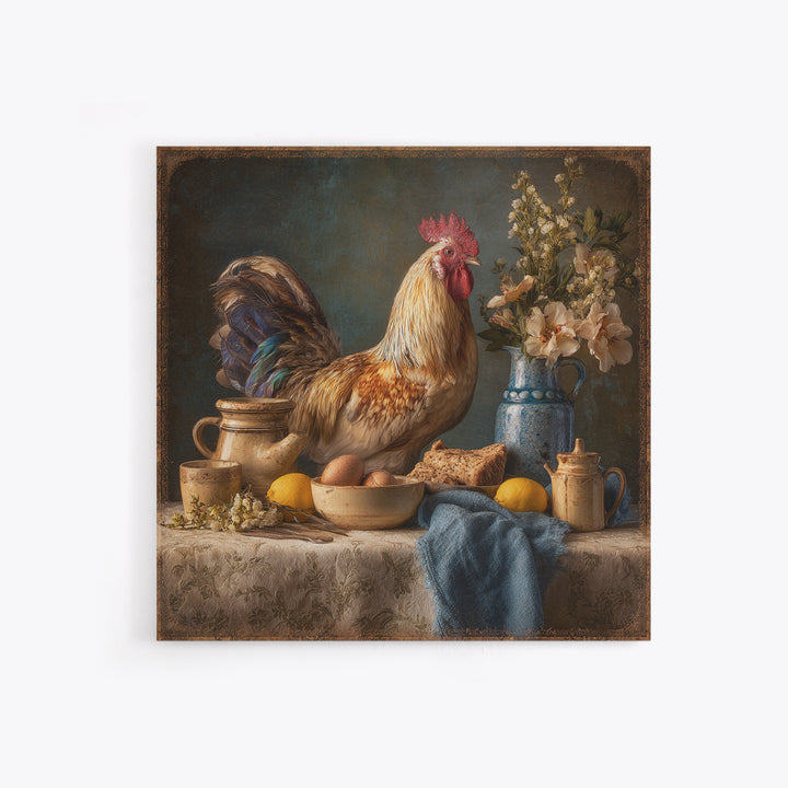 Rooster Portrait for Country Kitchen Charm Framed Canvas Print, Kitchen Art, Art Print, Kitchen Decor, Oil Painting, Kitchen, KIT-1x1-40
