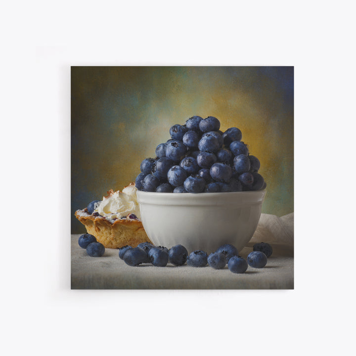 Blueberries in a White Bowl Framed Canvas Print, Kitchen Art, Modern Art, Kitchen Decor, Oil Painting, Kitchen, Neutral Decor, KIT-1x1-43