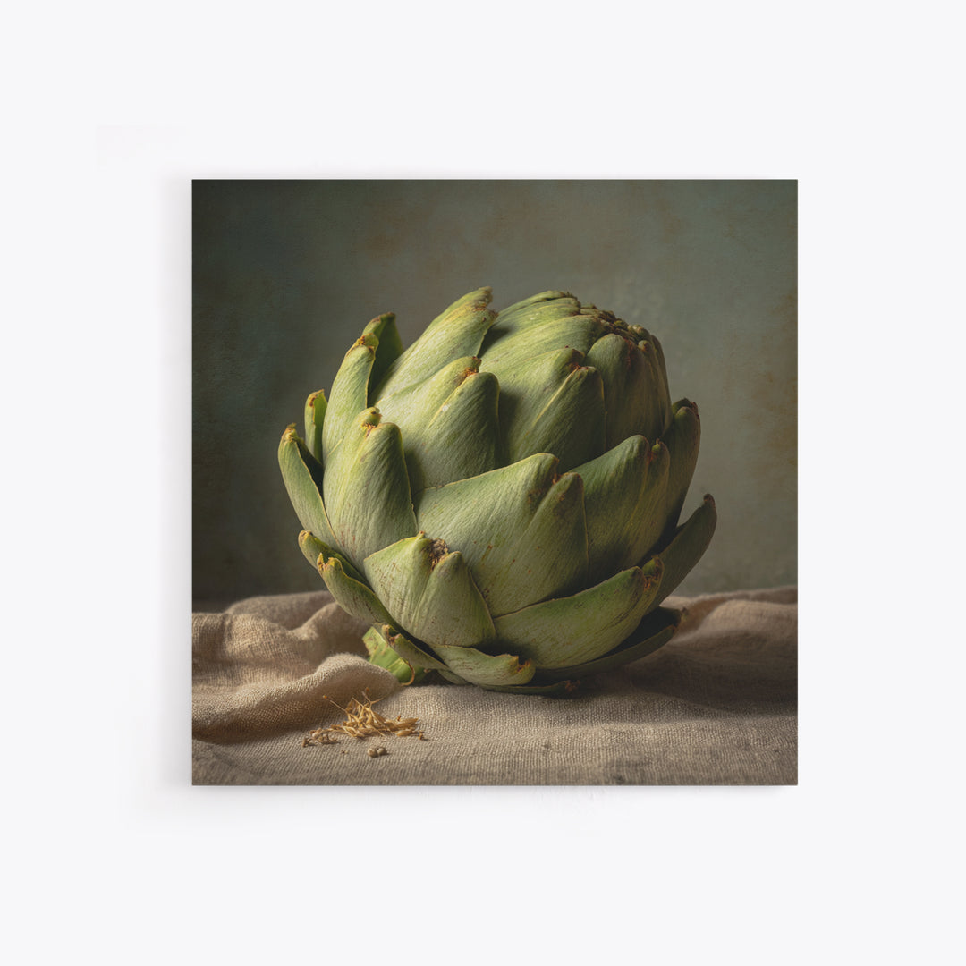 Artichoke Closeup in Painterly Green Tones Framed Canvas Print, Kitchen Art, Art Deco, Kitchen Decor, Fine Art, Kitchen, KIT-1x1-44