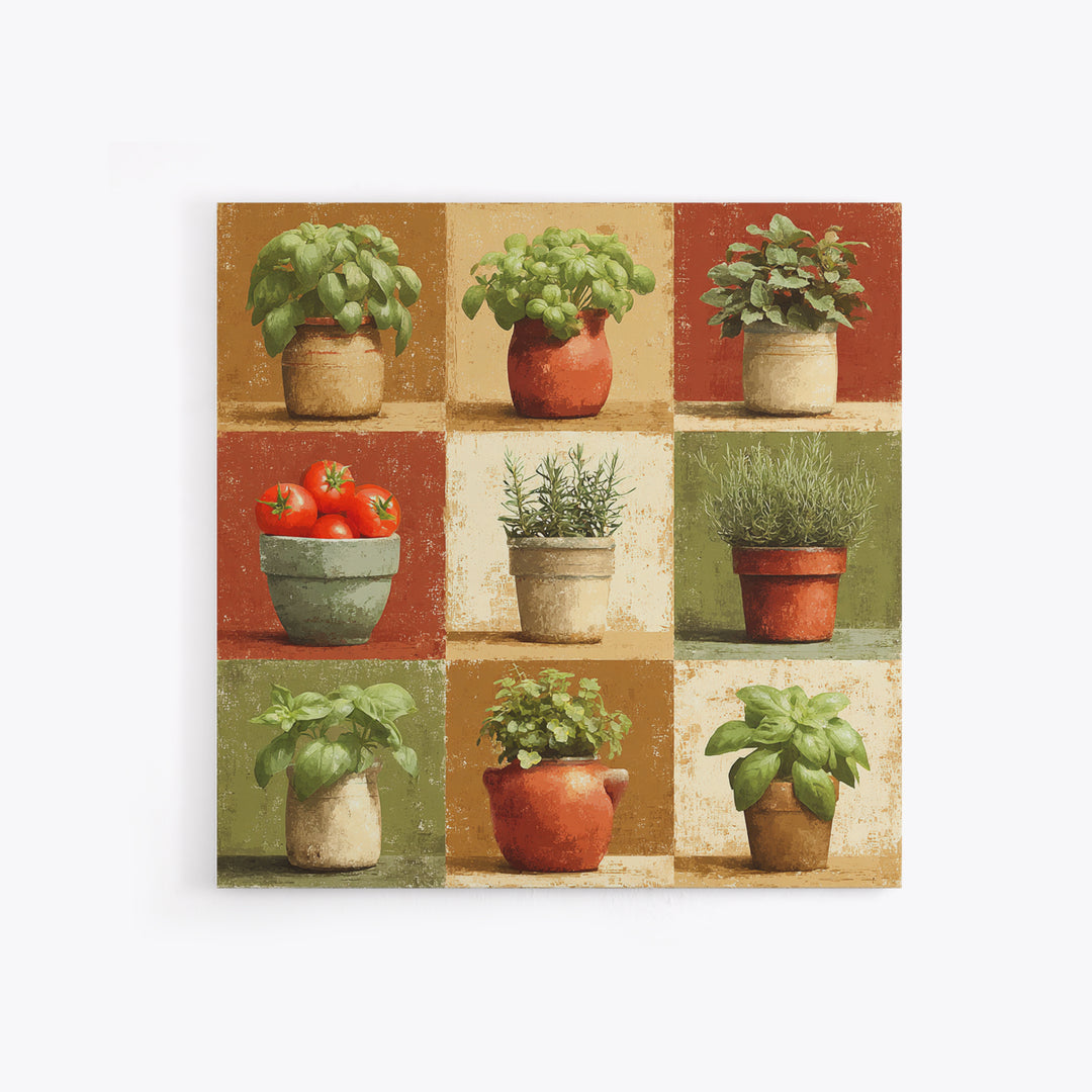 Fresh Herbs in Terracotta Pots Canvas Print, Kitchen Art, Modern Decor, Kitchen Decor, Fine Art, Kitchen, Home Decor, KIT-1x1-49
