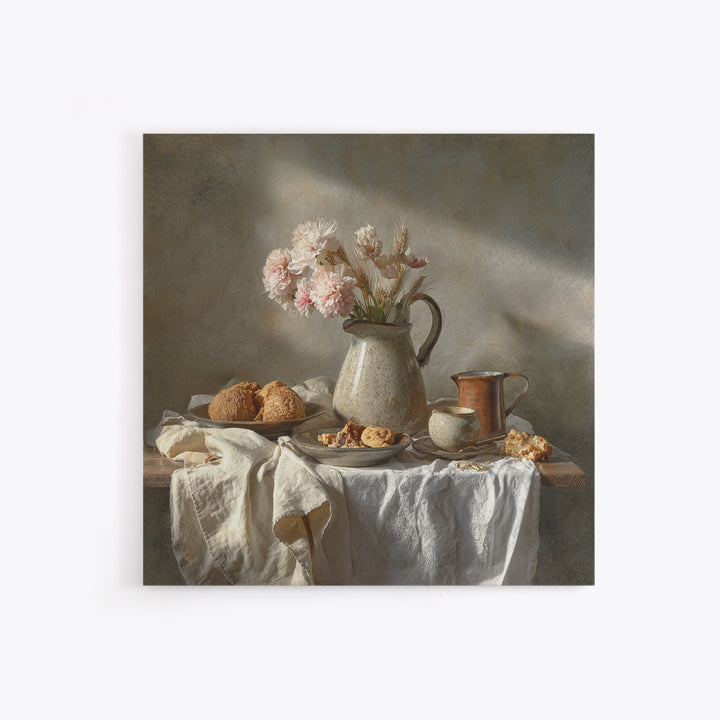 Floral Bouquet in a Kitchen Pitcher Framed Canvas Print, Kitchen Art, Dining Room Wall Art, Kitchen Decor, Fine Art, Kitchen, KIT-1x1-72