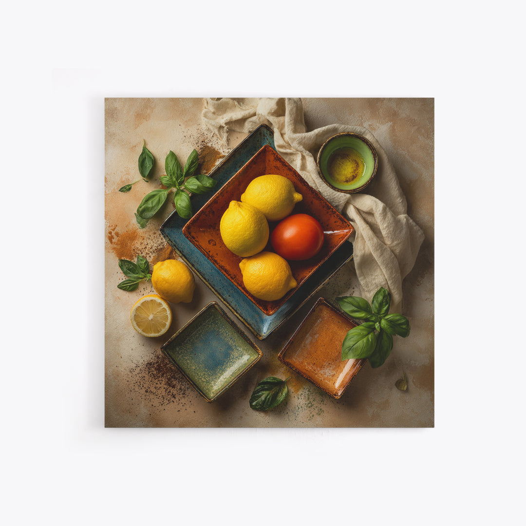 Lemons and Blue Ceramic Bowl Still Life Framed Canvas Print, Kitchen Art, Bar Cart Decor, Kitchen Decor, Fine Art, Kitchen, KIT-1x1-74