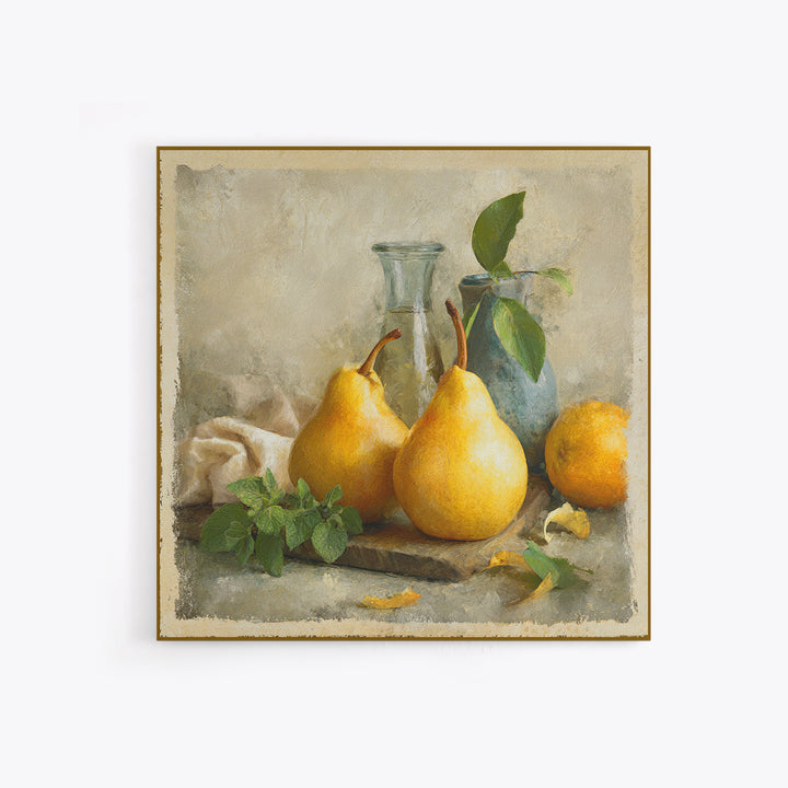 Farmhouse Pears on a Wooden Board Canvas Print, Kitchen Art, Textured Painting, Kitchen Decor, Fine Art, Kitchen, KIT-1x1-81