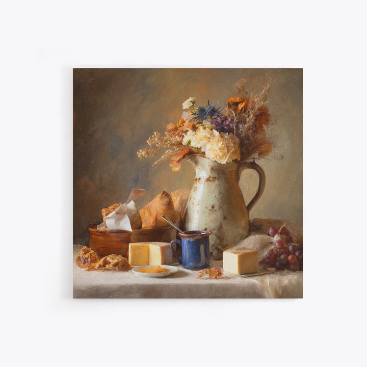 Floral Bouquet in a Kitchen Pitcher Framed Canvas Print, Kitchen Art, Wall Decor, Kitchen Decor, Kitchen, Kitchen Wall Decor, KIT-1x1-96