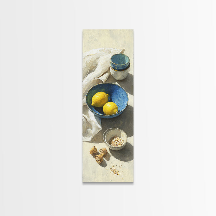 Lemons and Blue Ceramic Bowl Still Life Canvas Print, Kitchen Art, Kitchen Print, Kitchen Decor, Fine Art, Kitchen, Art Print, KIT-1x3-14