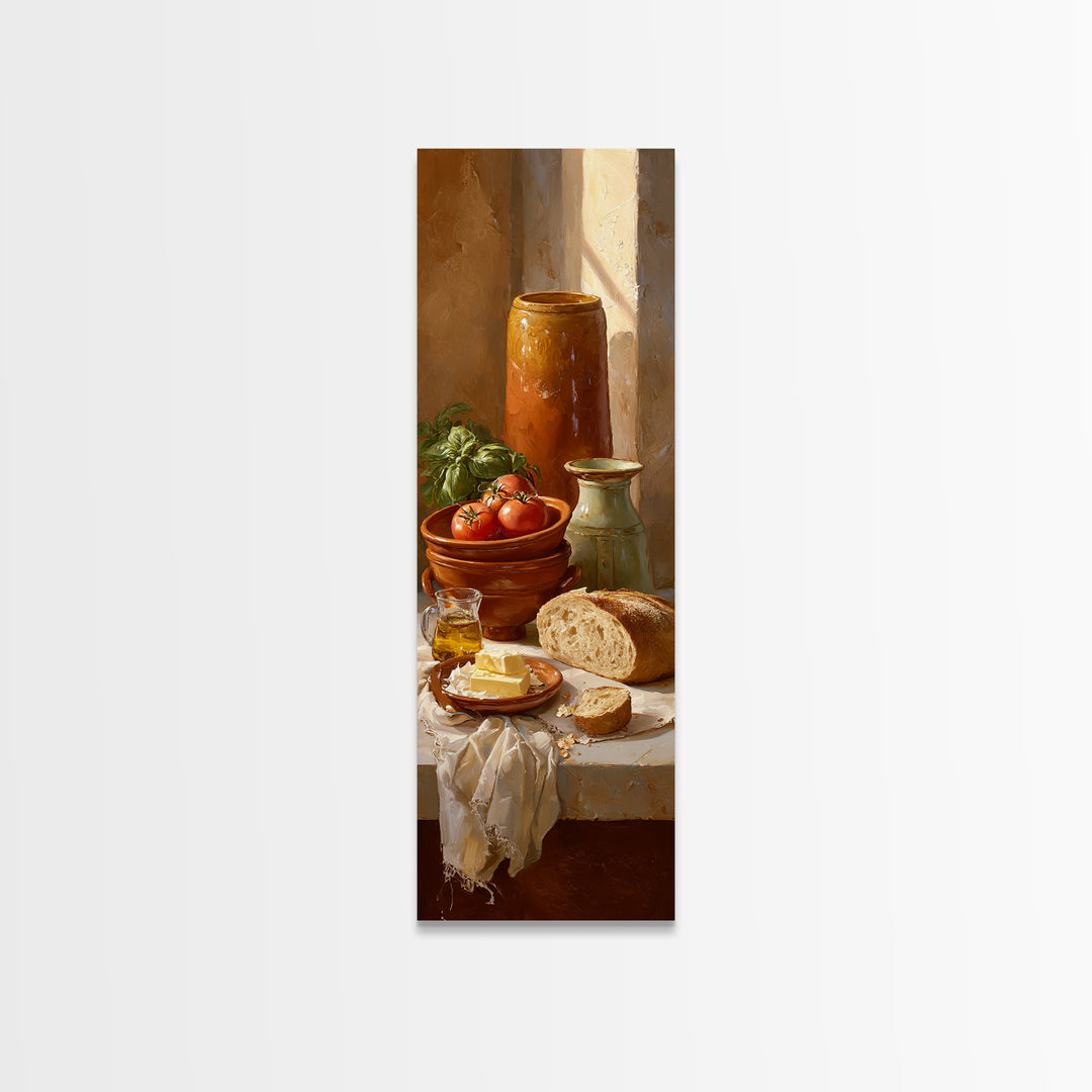 Fresh Bread with Butter and Honey Framed Canvas Print, Kitchen Art, Trendy Wall Art, Kitchen Decor, Oil Painting, Kitchen, KIT-1x3-30