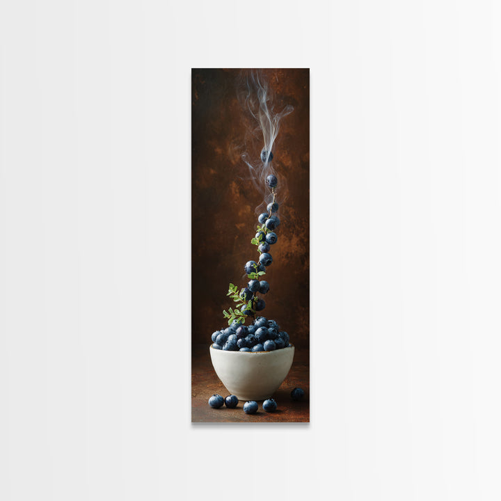 Blueberries in a White Bowl Framed Canvas Print, Kitchen Art, Prints, Kitchen Decor, Watercolor Art, Kitchen, KIT-1x3-31