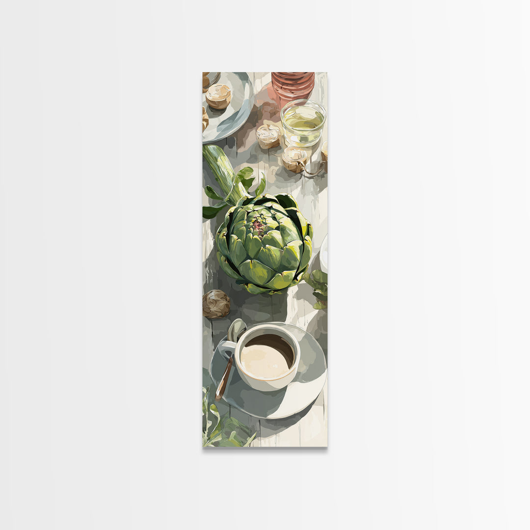 Artichoke Closeup in Painterly Green Tones Canvas Print, Kitchen Art, Textured Painting, Kitchen Decor, Fine Art, Kitchen, KIT-1x3-32
