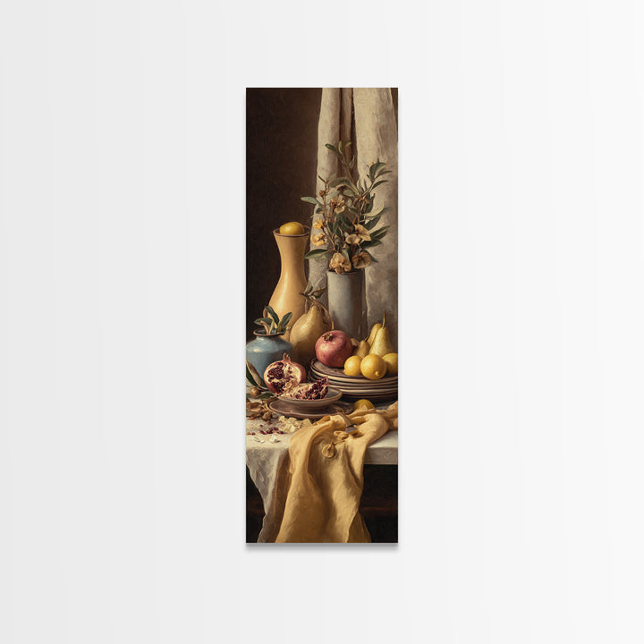 Figs Pomegranates and Linen Composition Framed Canvas Print, Kitchen Art, Dining Room Wall Art, Kitchen Decor, Abstract Art, KIT-1x3-34