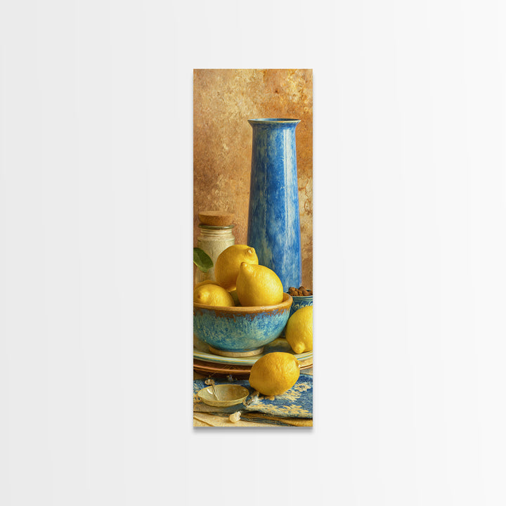 Lemons and Blue Ceramic Bowl Still Life Canvas Print, Kitchen Art, Kitchen Print, Kitchen Decor, Fine Art, Kitchen, Art Print, KIT-1x3-38