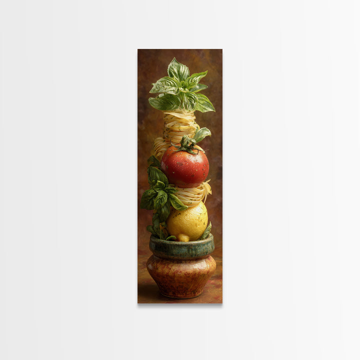 Pasta Lemons and Basil Mediterranean Still Life Canvas Print, Kitchen Art, Coffee Wall Art, Kitchen Decor, Fine Art, Kitchen, KIT-1x3-5