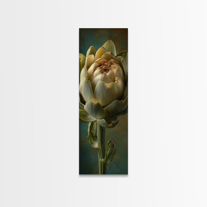 Artichoke Closeup in Painterly Green Tones Canvas Print, Kitchen Art, Digital Art, Kitchen Decor, Kitchen, Minimalist Wall Art, KIT-1x3-56