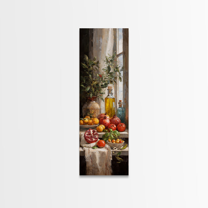 Figs Pomegranates and Linen Composition Framed Canvas Print, Kitchen Art, Dining Room Wall Art, Kitchen Decor, Abstract Art, KIT-1x3-58
