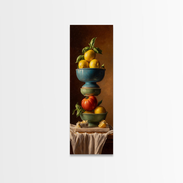 Lemons and Blue Ceramic Bowl Still Life Framed Canvas Print, Kitchen Art, Neutral Decor, Kitchen Decor, Fine Art, Kitchen, KIT-1x3-62